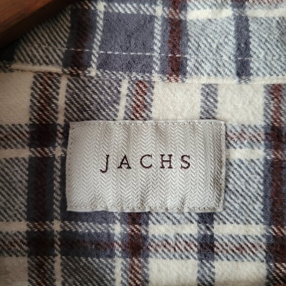 JACHS Long Sleeve Flannel Men M Button Up Shirt. Gray/Brown 100% Cotton Plaid - Picture 3 of 9